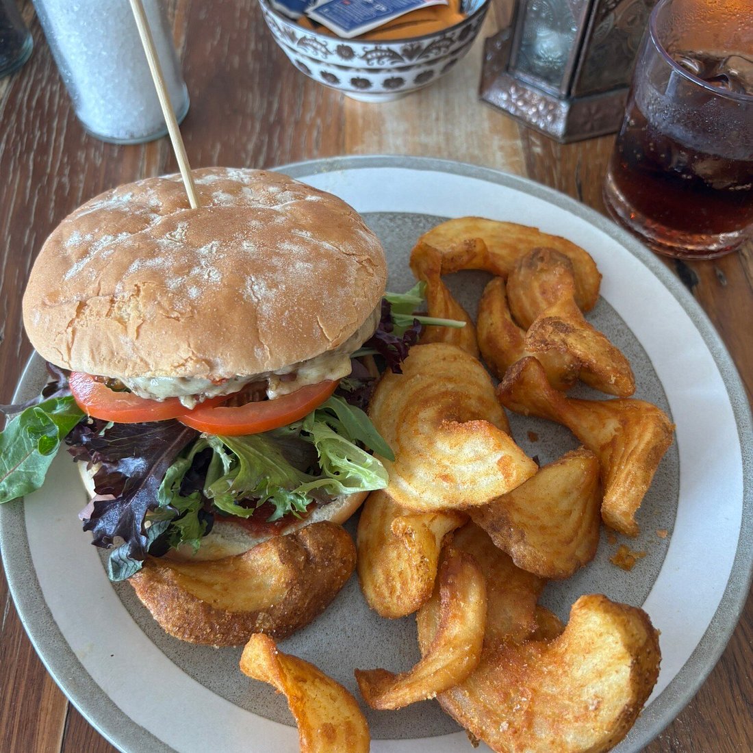 Shipwreck burger served with seasoned wedges